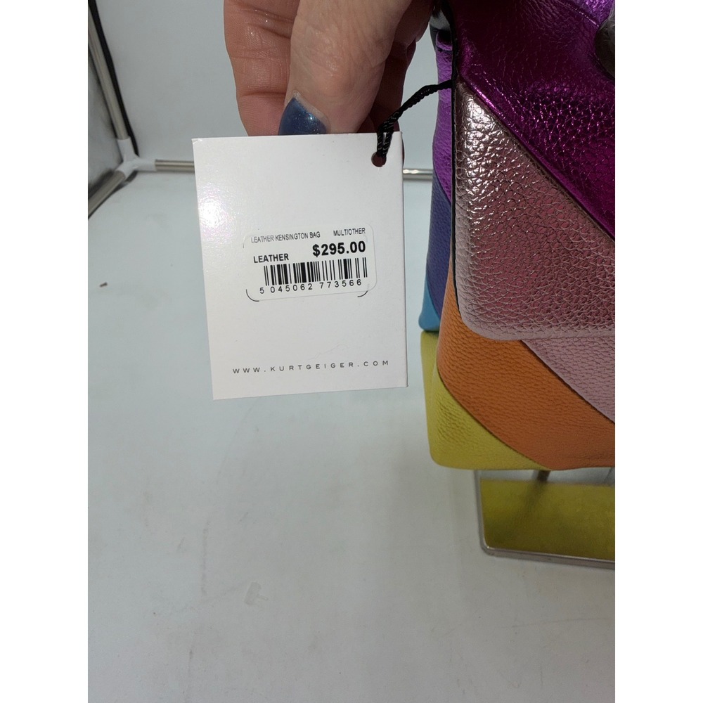 Kurt Geiger London Leather Kensington Bag Rainbow Metallic Stripe Eagle Head NEW - Picture 6 of 12
